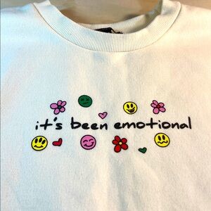 Forever 21 Cream Sweatshirt with Floral Embroidery fun saying